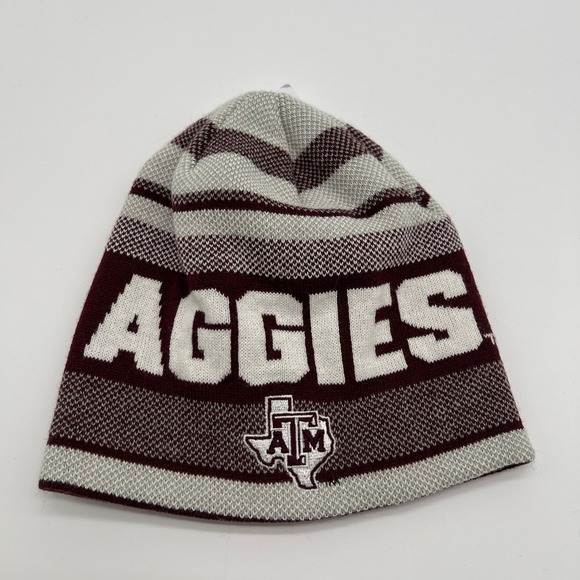 Adidas Texas A&M Aggies Beanie Hat Maroon Gray Stripe Knit One Size - Picture 1 of 4